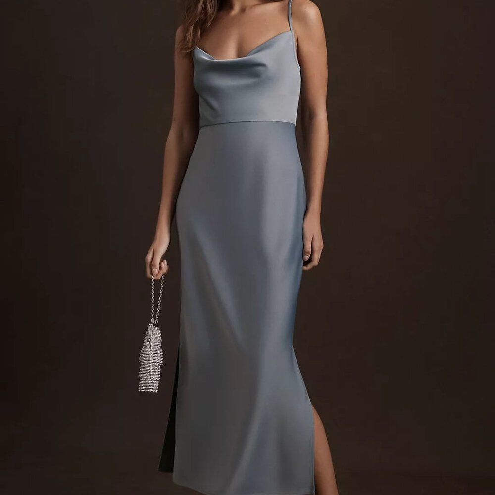 Anthropologie BHLDN Cali Satin Cowl-Neck Midi Slip Dress